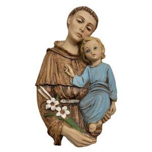 Vintage St Anthony of Padua & Christ Child Religious Wall Plaque Italy